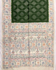 Off white & Green Madhubani Bandhani Saree - SindhoiPatolaArt