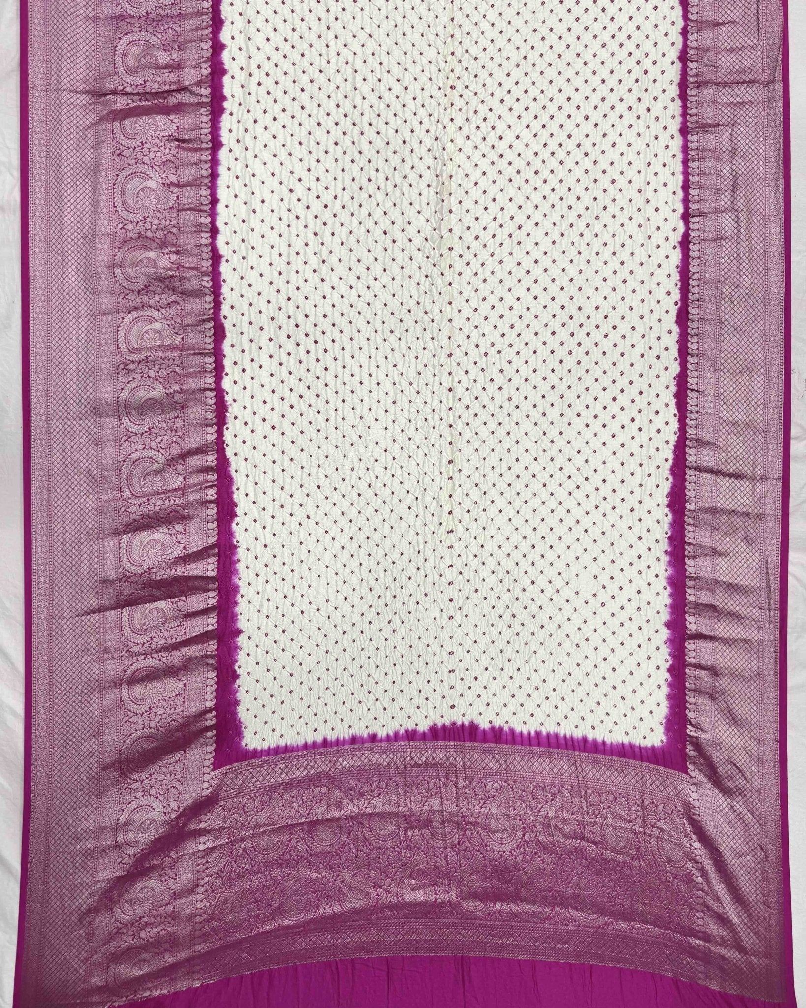 Off white & Pink Kanchipuram Bandhani Dupatta - SindhoiPatolaArt