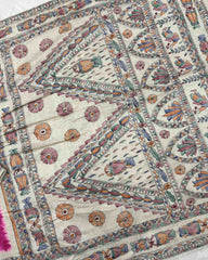 Off white & Pink Madhubani Bandhani Saree - SindhoiPatolaArt