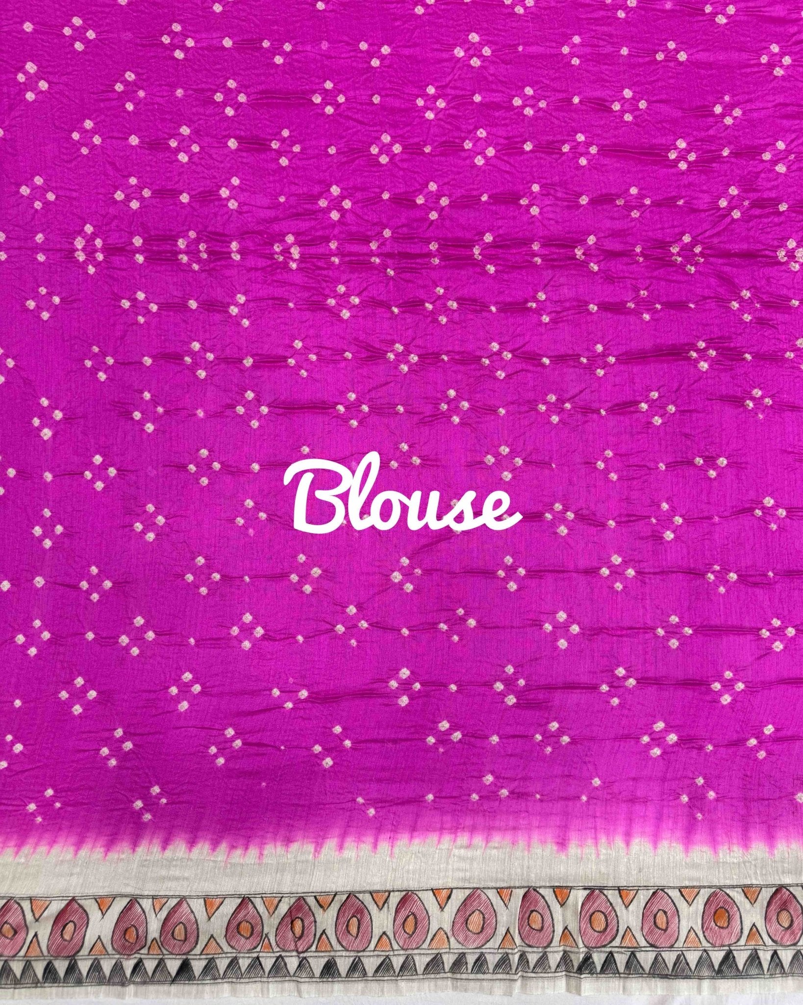 Off white & Pink Madhubani Bandhani Saree - SindhoiPatolaArt