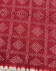 Off white & Red Madhubani Bandhani Saree - SindhoiPatolaArt