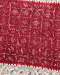 Off white & Red Madhubani Bandhani Saree - SindhoiPatolaArt