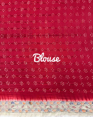 Off white & Red Madhubani Bandhani Saree - SindhoiPatolaArt