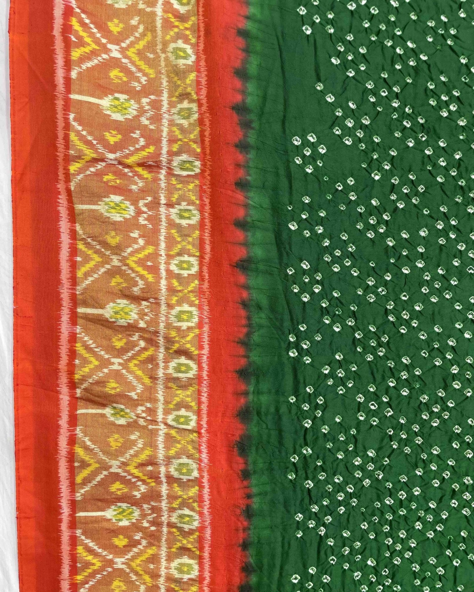 Orange & Green Bandhani Patola Dupatta - SindhoiPatolaArt