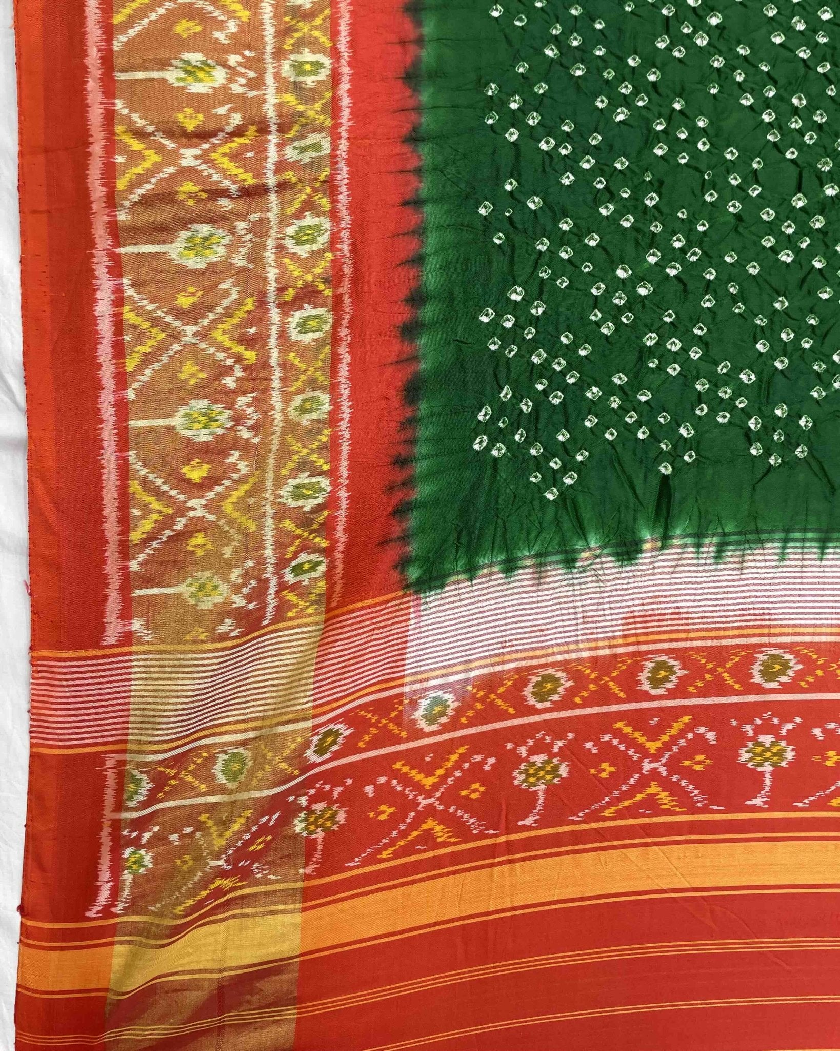 Orange & Green Bandhani Patola Dupatta - SindhoiPatolaArt
