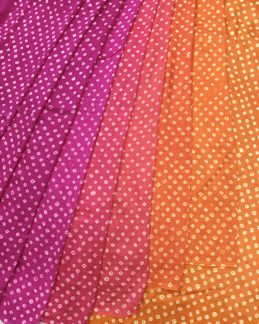 Orange & Pink Shaded Munga Silk Bandhani Saree - SindhoiPatolaArt