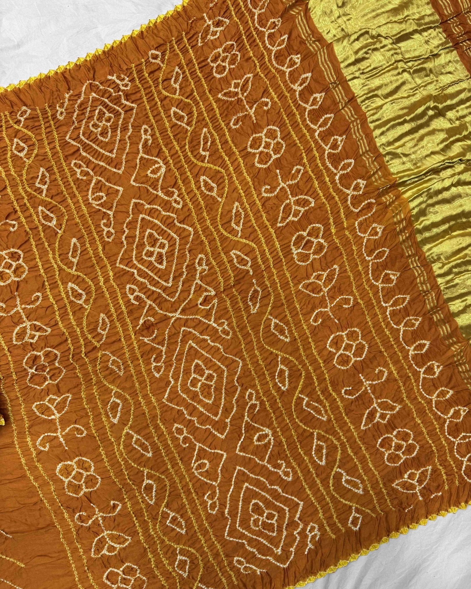 Orange Yellow Gajji Silk Bandhani Saree - SindhoiPatolaArt