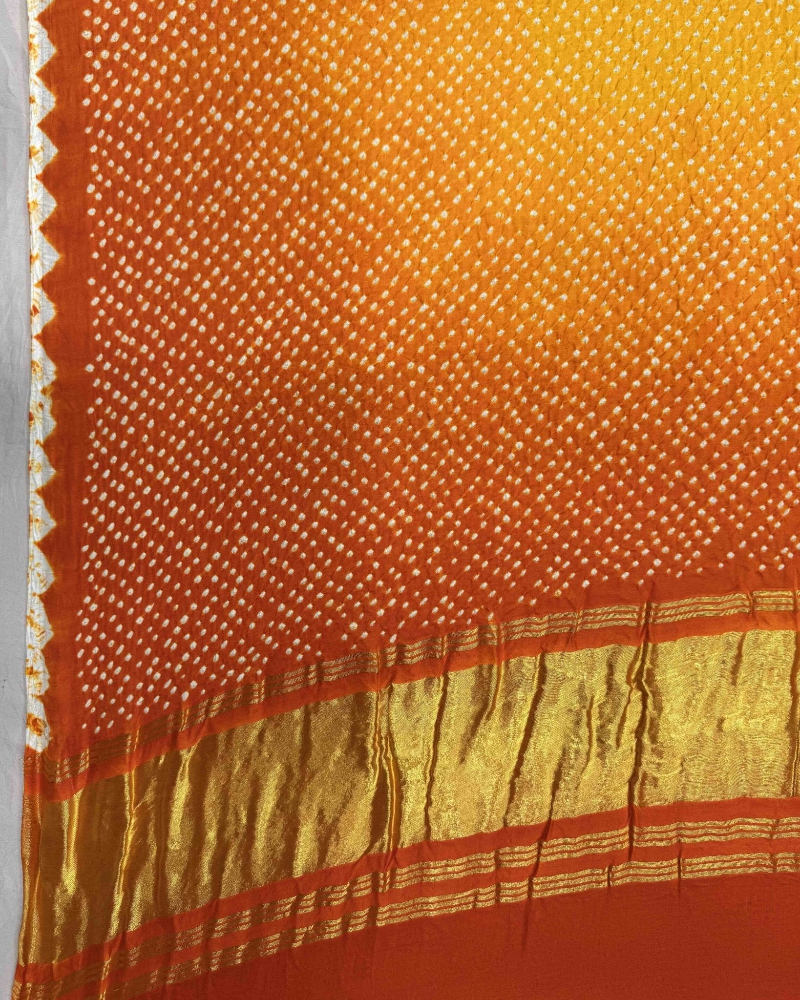 Orange & Yellow Shaded Gajji Silk Bandhani Dupatta - SindhoiPatolaArt