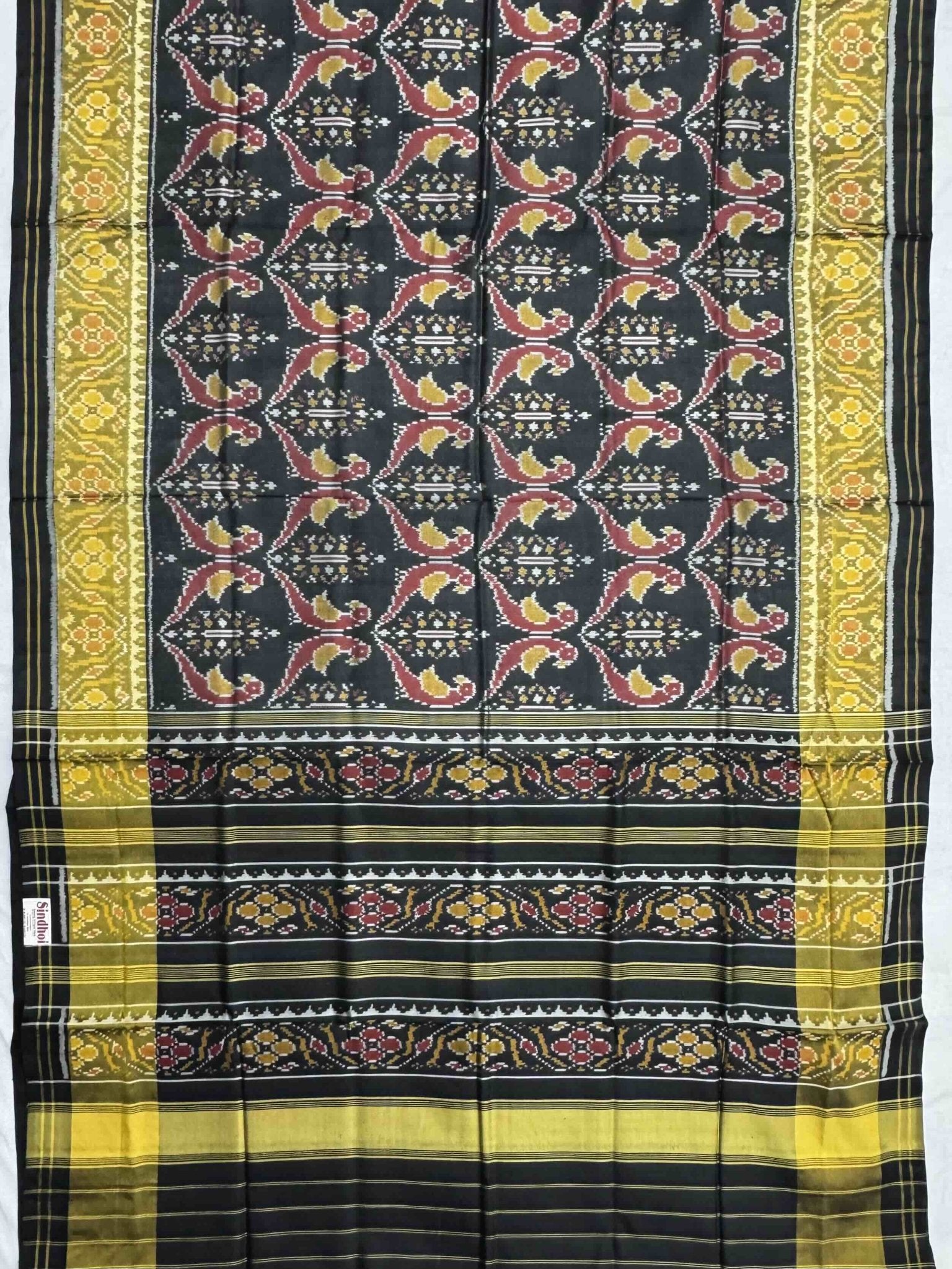 Parrot design black tissue border Patola saree - SindhoiPatolaArt