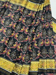 Parrot design black tissue border Patola saree - SindhoiPatolaArt