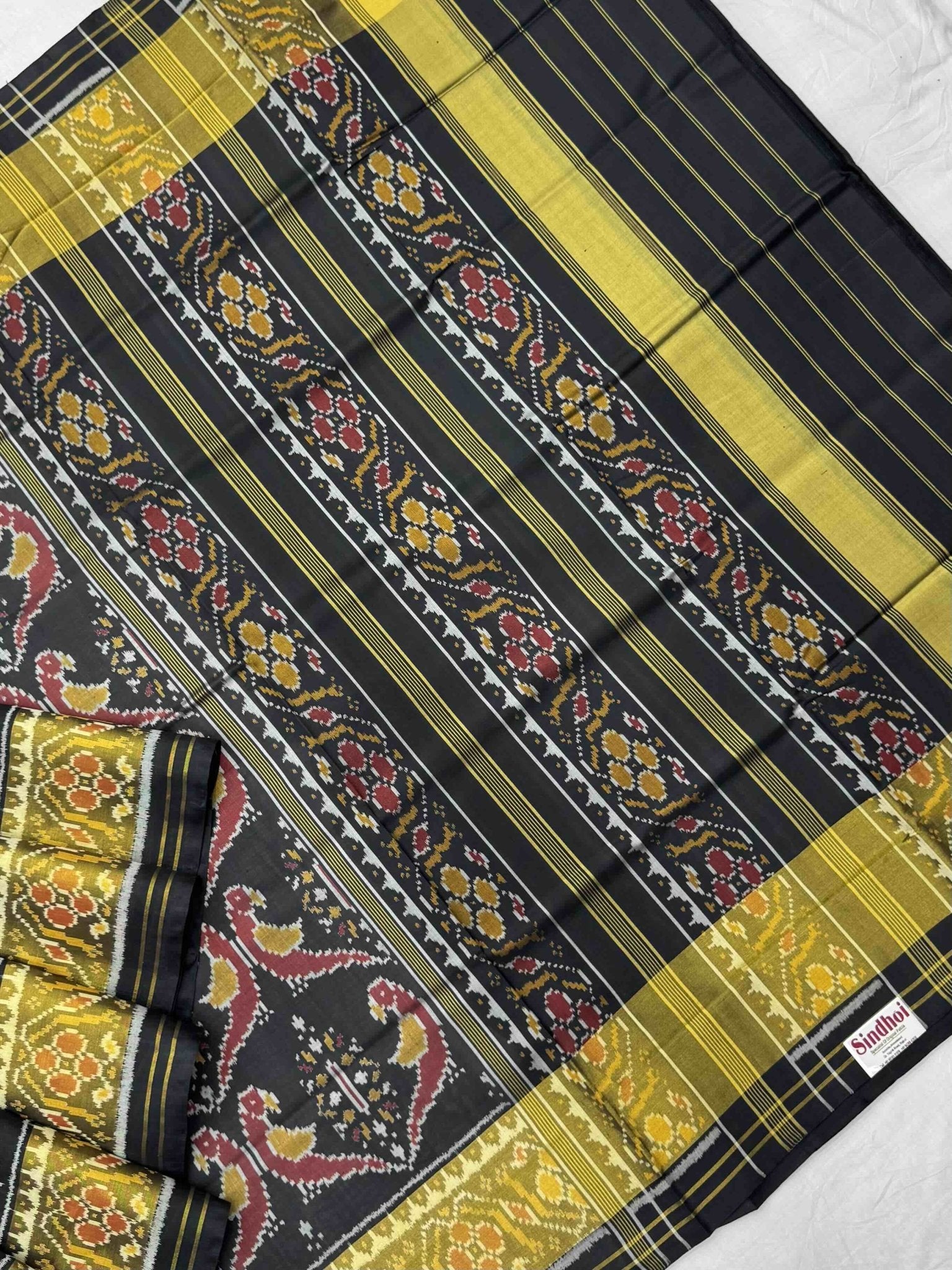 Parrot design black tissue border Patola saree - SindhoiPatolaArt