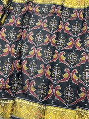 Parrot design black tissue border Patola saree - SindhoiPatolaArt