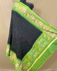 Parrot Green & Black Bandhani Patola Dupatta - SindhoiPatolaArt