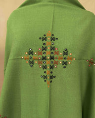 Parrot Green Butta Mirror & Corner Mirror Kutchi Woolen Shawl - SindhoiPatolaArt