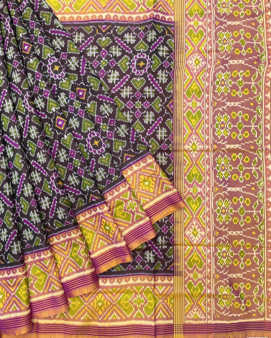 Peach & Berry Manekchowk Designer Patola Saree - SindhoiPatolaArt