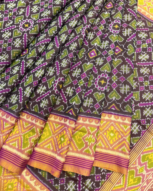 Peach & Berry Manekchowk Designer Patola Saree - SindhoiPatolaArt