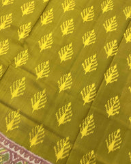 Peach & Mehendi Fancy Leaves Patola Saree - SindhoiPatolaArt