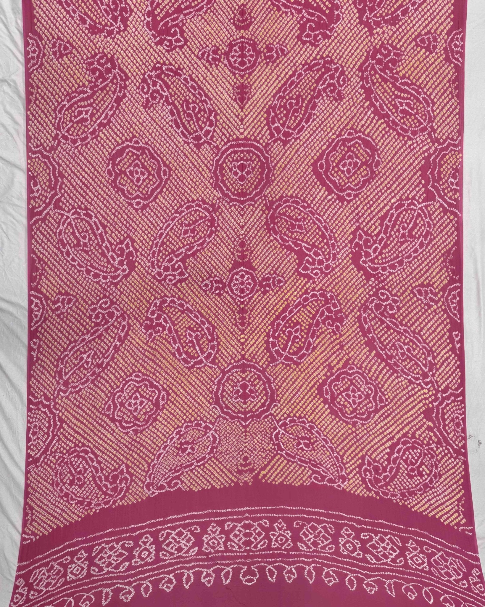Peach Pink Georgette Bandhani Dupatta - SindhoiPatolaArt