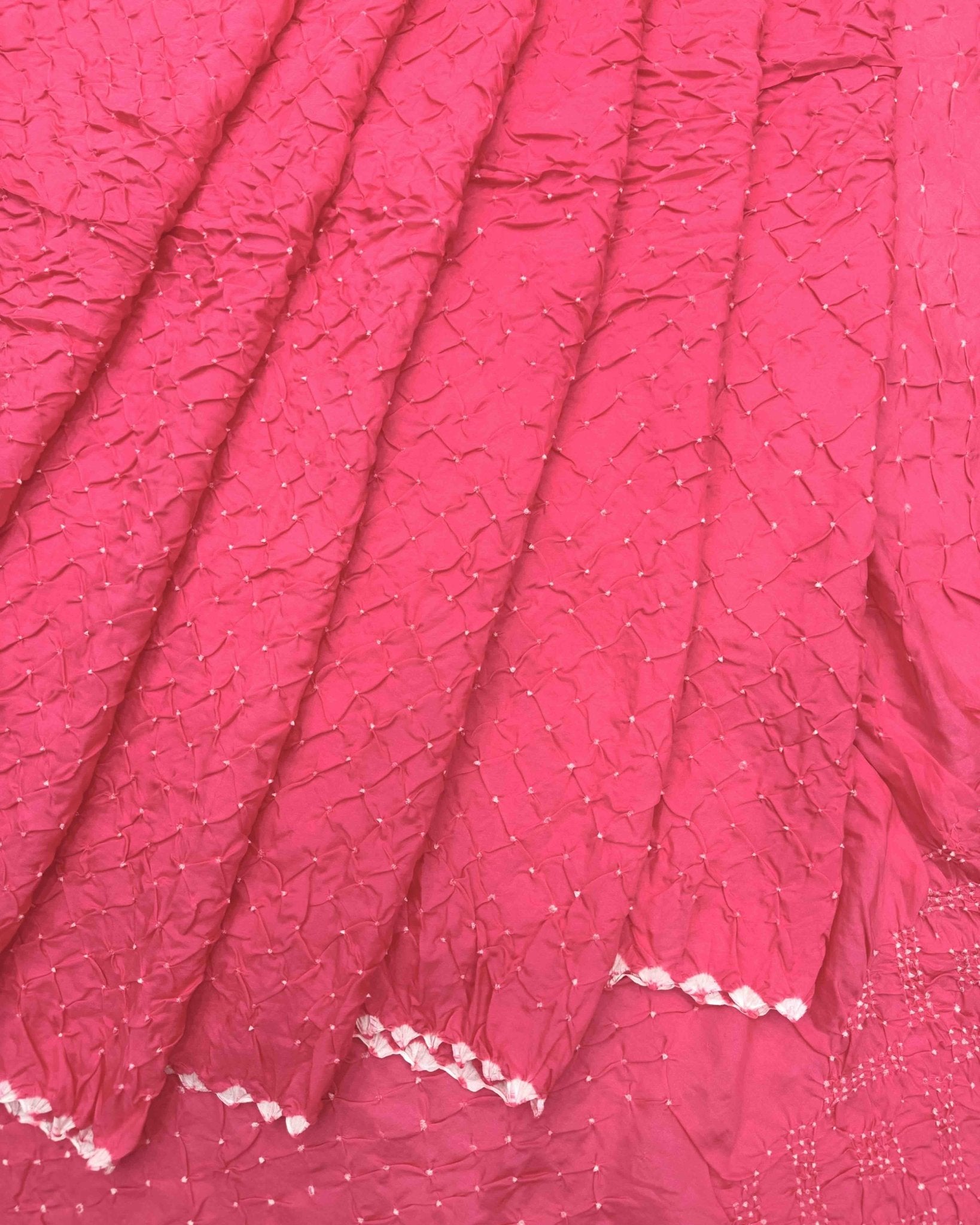 Peach Pink Habotai Bandhani Saree - SindhoiPatolaArt