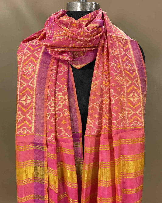 Peach Pink Manekchowk Designer Patola Dupatta - SindhoiPatolaArt