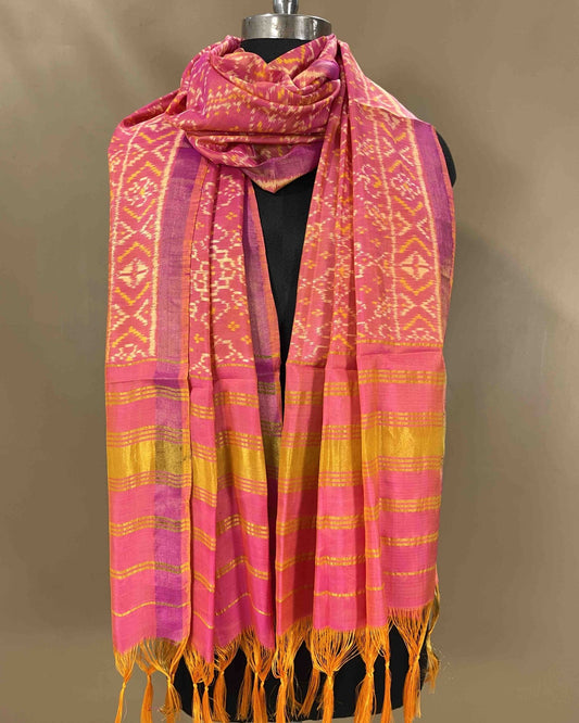 Peach Pink Manekchowk Designer Patola Dupatta - SindhoiPatolaArt