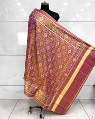 Peach Pink Panchanda Patola Dupatta - SindhoiPatolaArt