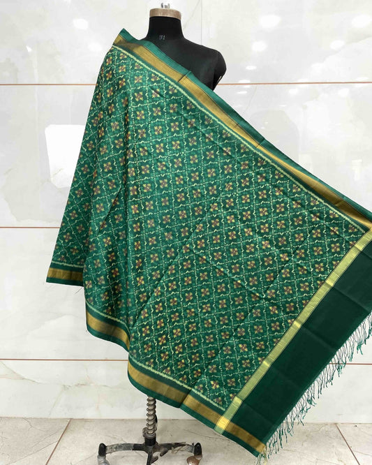 Peacock Shaded Green Buttonful Design Patola Dupatta - SindhoiPatolaArt