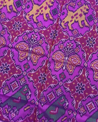 Pink Big Figure Narikunj Semi Double Ikat Patola Saree - SindhoiPatolaArt