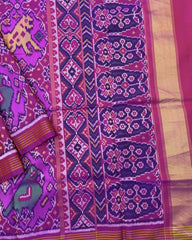 Pink Big Figure Narikunj Semi Double Ikat Patola Saree - SindhoiPatolaArt