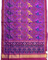 Pink Big Figure Narikunj Semi Double Ikat Patola Saree - SindhoiPatolaArt