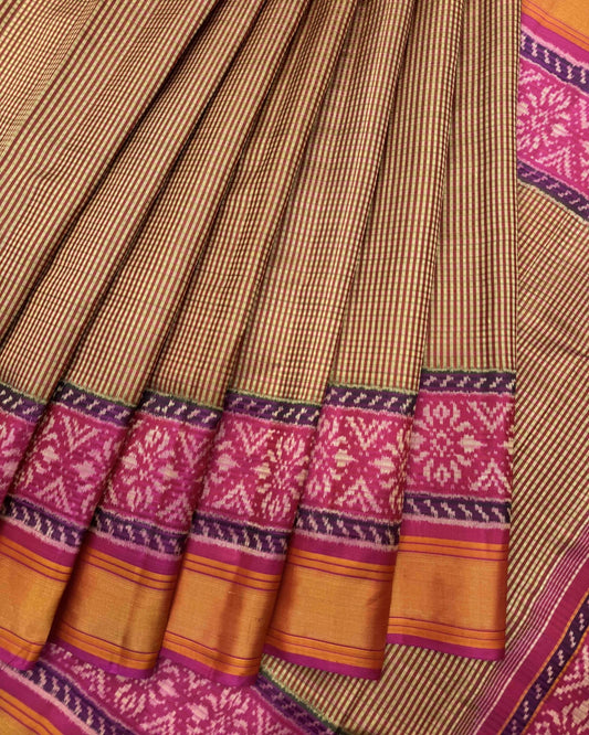 Pink & Biscuit Chex Patola Saree - SindhoiPatolaArt