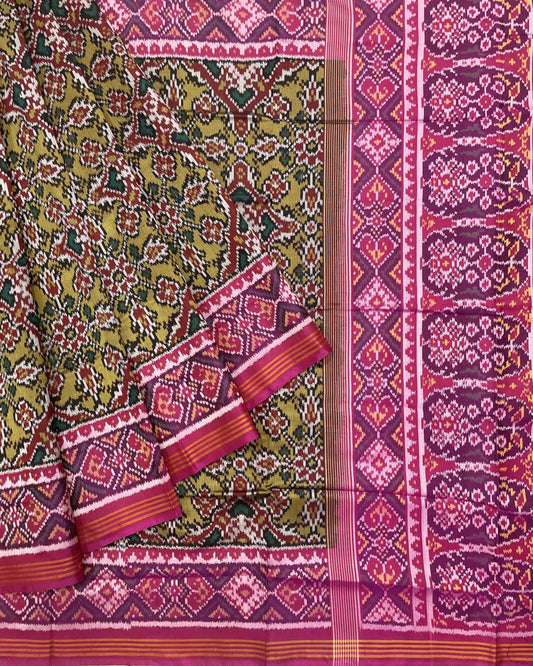 Pink & Black Yellow Mustard Chhabdi Designer Patola Saree - SindhoiPatolaArt