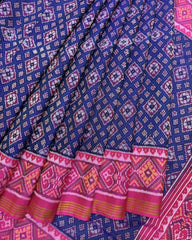 Pink & Blue Bandhani Design Semi Double Ikat Patola Saree - SindhoiPatolaArt
