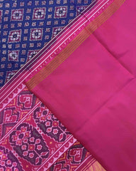 Pink & Blue Bandhani Design Semi Double Ikat Patola Saree - SindhoiPatolaArt
