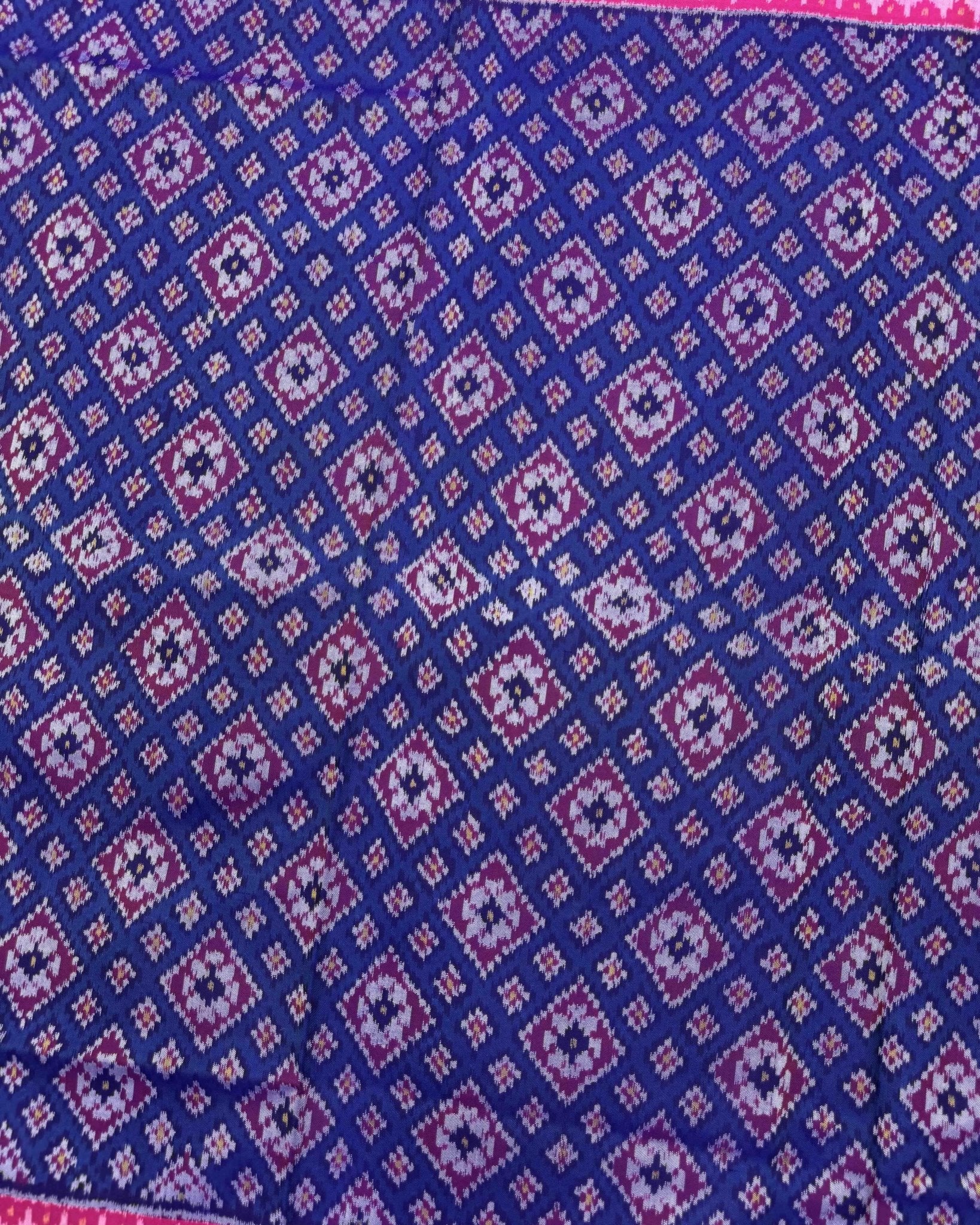 Pink & Blue Bandhani Design Semi Double Ikat Patola Saree - SindhoiPatolaArt