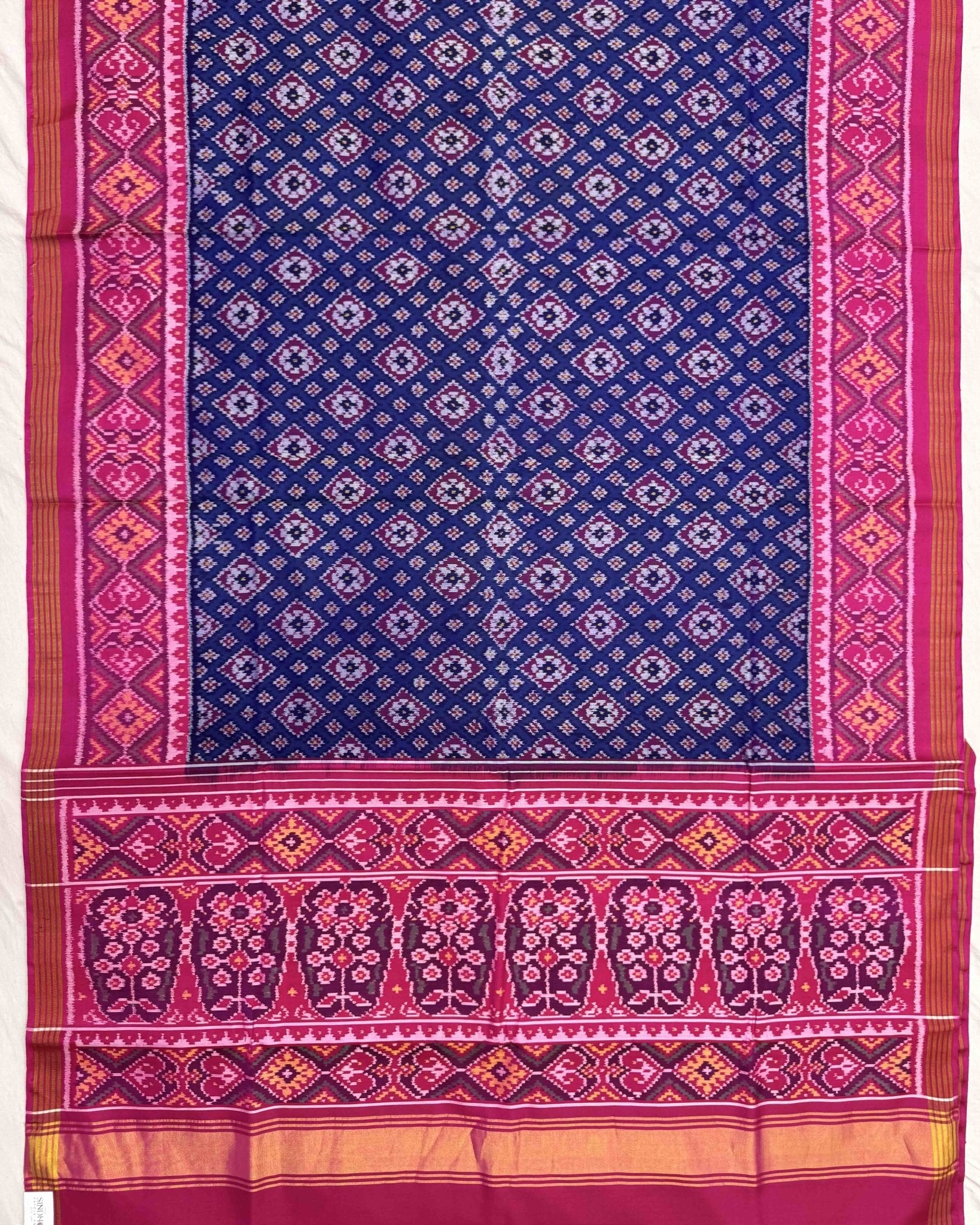 Pink & Blue Bandhani Design Semi Double Ikat Patola Saree - SindhoiPatolaArt