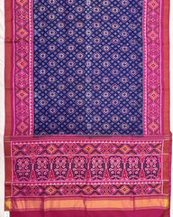 Pink & Blue Bandhani Design Semi Double Ikat Patola Saree - SindhoiPatolaArt