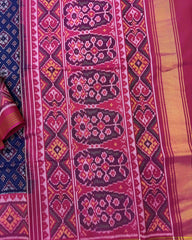 Pink & Blue Bandhani Design Semi Double Ikat Patola Saree - SindhoiPatolaArt