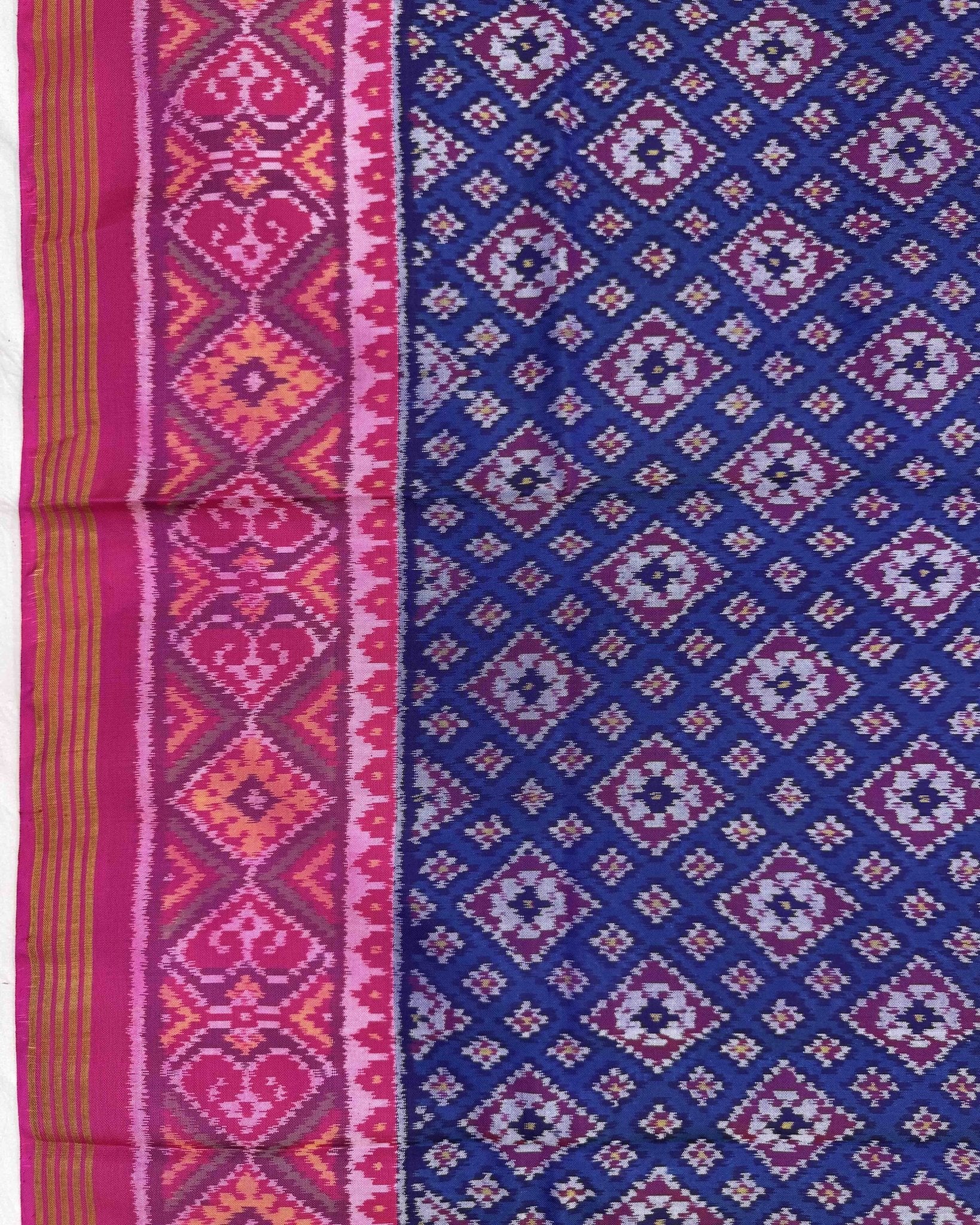 Pink & Blue Bandhani Design Semi Double Ikat Patola Saree - SindhoiPatolaArt