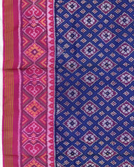 Pink & Blue Bandhani Design Semi Double Ikat Patola Saree - SindhoiPatolaArt