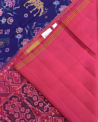 Pink & Blue Big Figure Narikunj Semi Double Ikat Patola Saree - SindhoiPatolaArt
