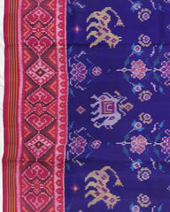 Pink & Blue Big Figure Narikunj Semi Double Ikat Patola Saree - SindhoiPatolaArt