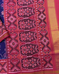 Pink & Blue Big Figure Narikunj Semi Double Ikat Patola Saree - SindhoiPatolaArt