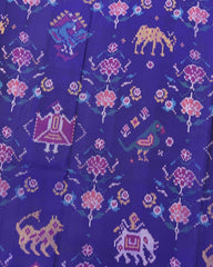 Pink & Blue Big Figure Narikunj Semi Double Ikat Patola Saree - SindhoiPatolaArt