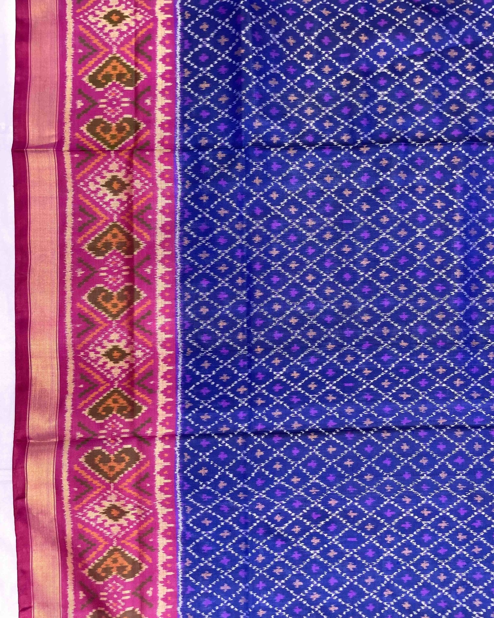 Pink & Blue Booty Design Patola Saree - SindhoiPatolaArt