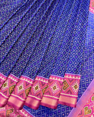 Pink & Blue Booty Design Patola Saree - SindhoiPatolaArt