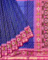 Pink & Blue Booty Design Patola Saree - SindhoiPatolaArt