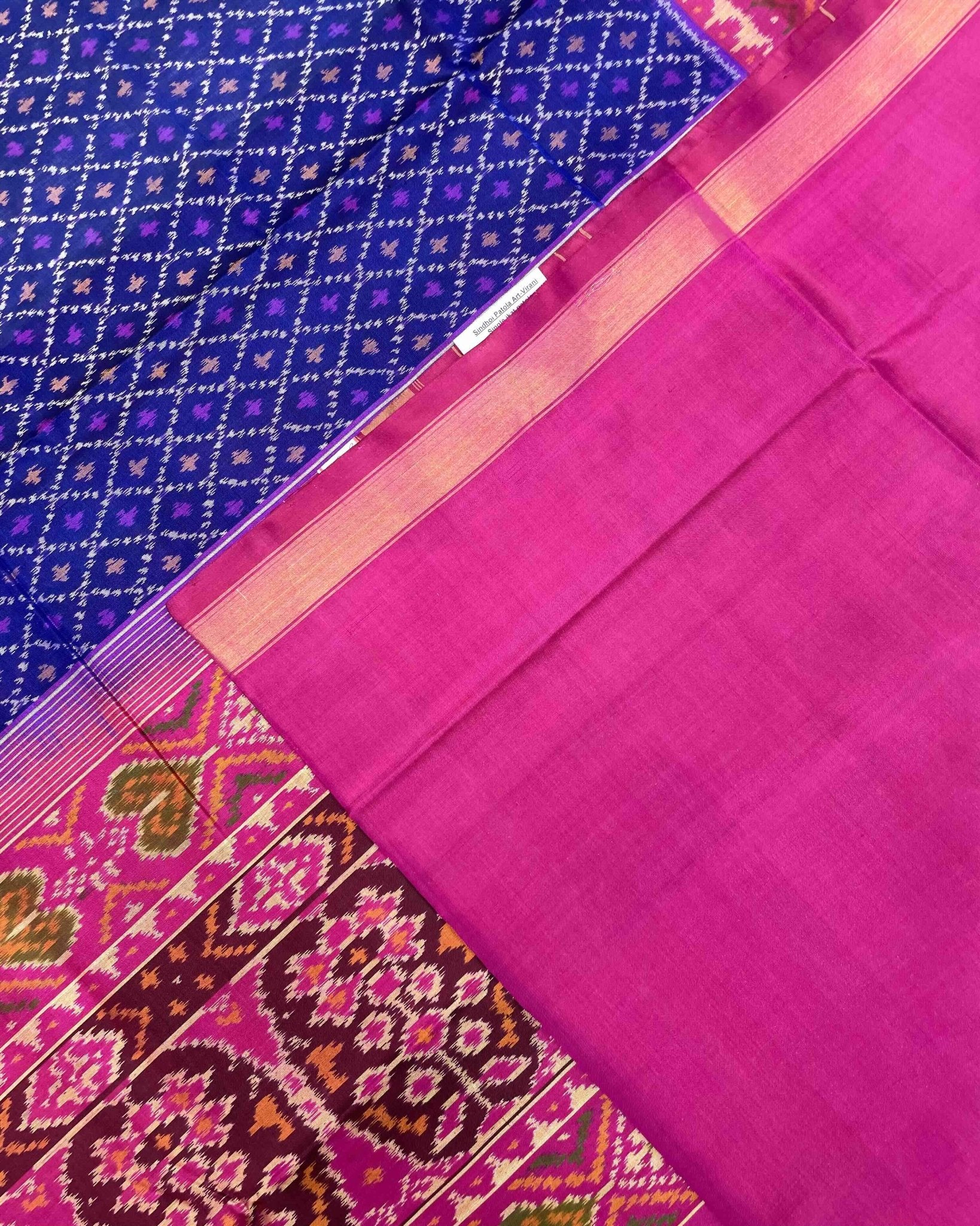 Pink & Blue Booty Design Patola Saree - SindhoiPatolaArt