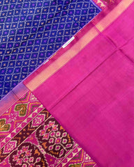 Pink & Blue Booty Design Patola Saree - SindhoiPatolaArt