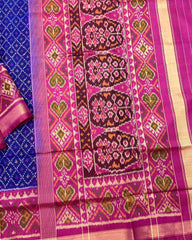 Pink & Blue Booty Design Patola Saree - SindhoiPatolaArt
